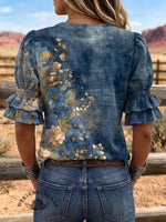 Women's Vintage Art Puff Sleeve Casual Shirt