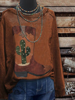 Vintage Western Art Print Casual Cotton Sweatshirt