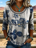 Vintage Art Hollow Design Lace Patchwork Flowers Shirt