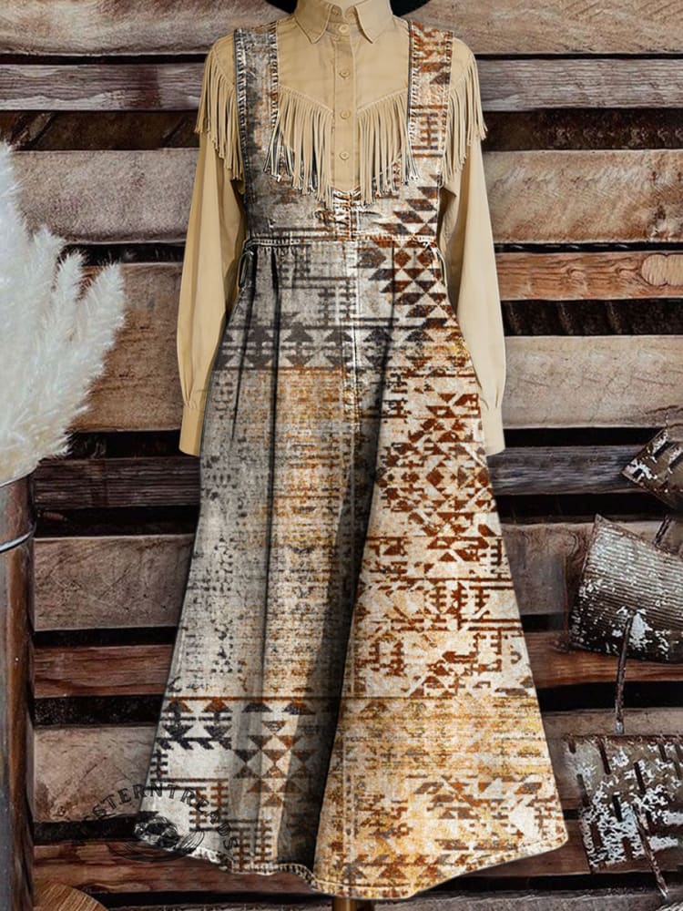 Women's Vintage Aztec Print Casual Denim Dress