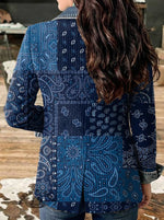 Paisley Print Patchwork Denim Sweater