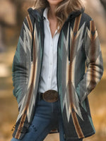Aztec Print Unisex Plush Thick Long-Sleeved Cardigan Coat