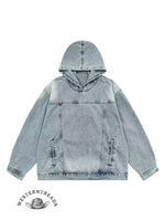 Women's Light Blue Oversized Cozy Denim Hooded Sweatshirt With Pocket