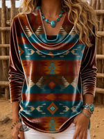 Women's Vintage Aztec Printed Casual Velvet Top