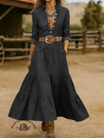 Retro Women's Long Ruffle Denim Dress