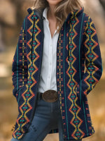 Aztec Print Unisex Plush Thick Long-Sleeved Cardigan Coat