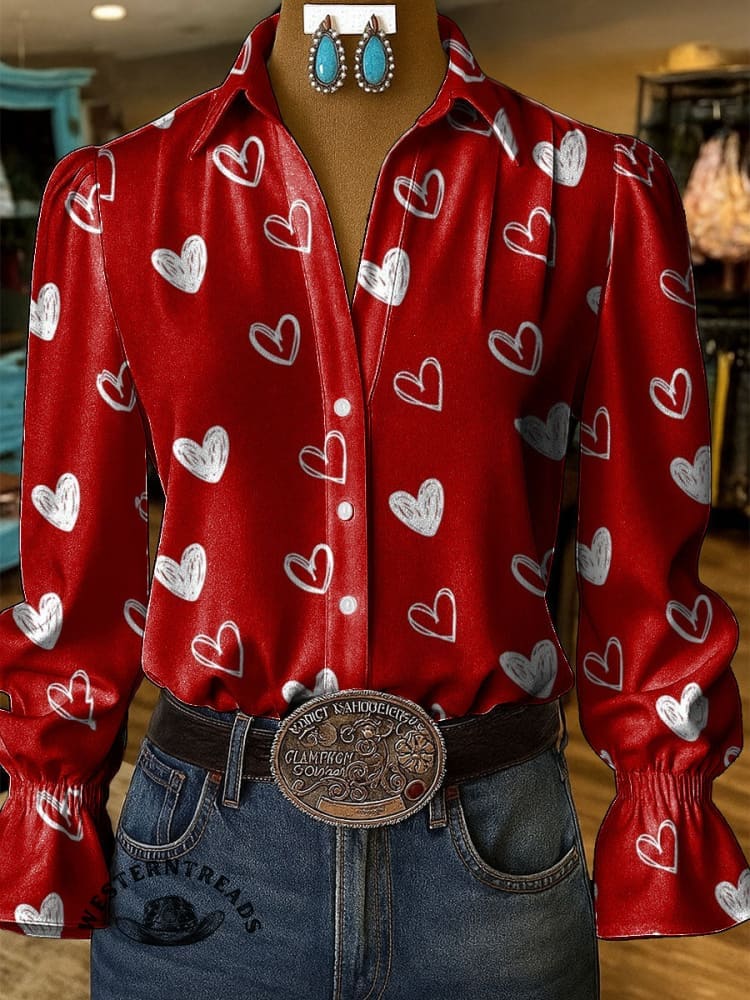 Valentine's Day Heart Pattern Casual Cotton Sweatshirt