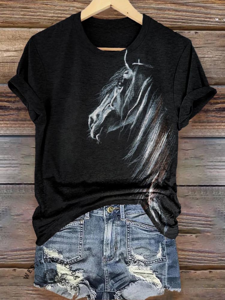 Horse Art Print Casual T-shirt