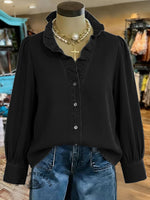 Women's Retro Print Casual Cotton And Linen Ruffle Shirt