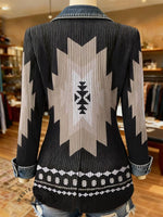 Aztec Print Patchwork Denim Sweater
