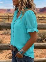 Women's Ruffled Puff Sleeve Casual Chiffon Shirt