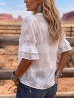 Vintage Art Print Comfortable Summer Fabrics Puff Sleeve Casual Shirt