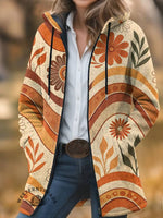 Retro 70s Print Unisex Plush Thick Long-sleeved Cardigan Coat