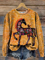 Floral Horse Art Casual Cotton Sweatshirt