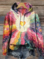 Vintage Heart Art Print Casual Cotton Hooded Sweatshirt