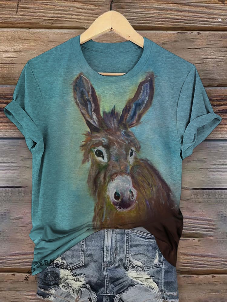 Retro Donkey Art Print Casual T-shirt