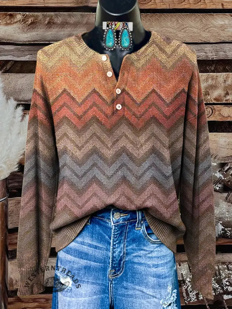 Retro Geometric Art Print Buttoned Cardigan Sweater