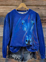 Retro Horse Art Casual Cotton Sweatshirt