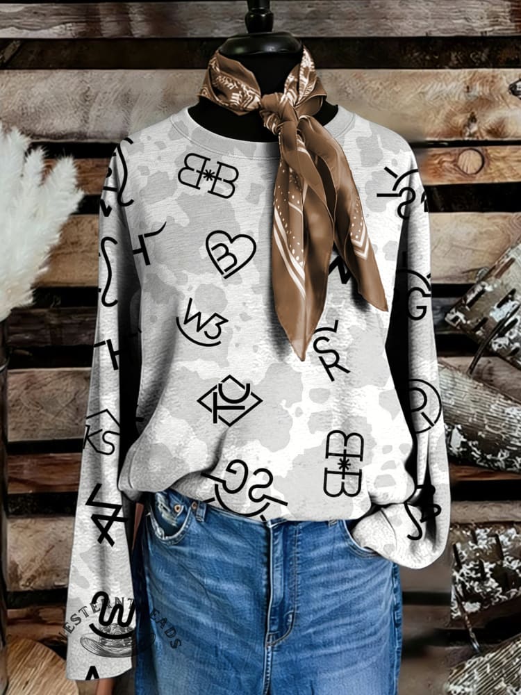 Vintage Western Art Print Casual Cotton Sweatshirt