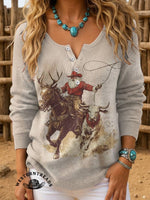 Cowboy Santa Claus Print Casual Cotton Sweatshirt