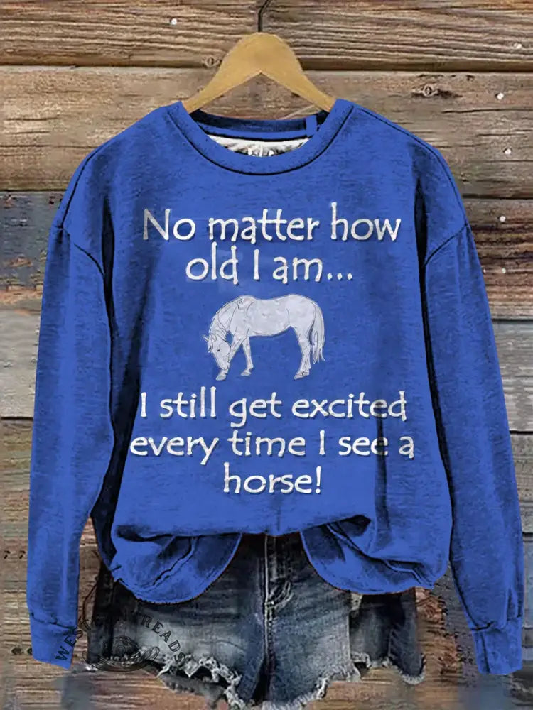Funny Horse Art Print Casual Cotton Sweatshirt
