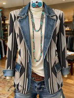 Aztec Print Patchwork Denim Sweater