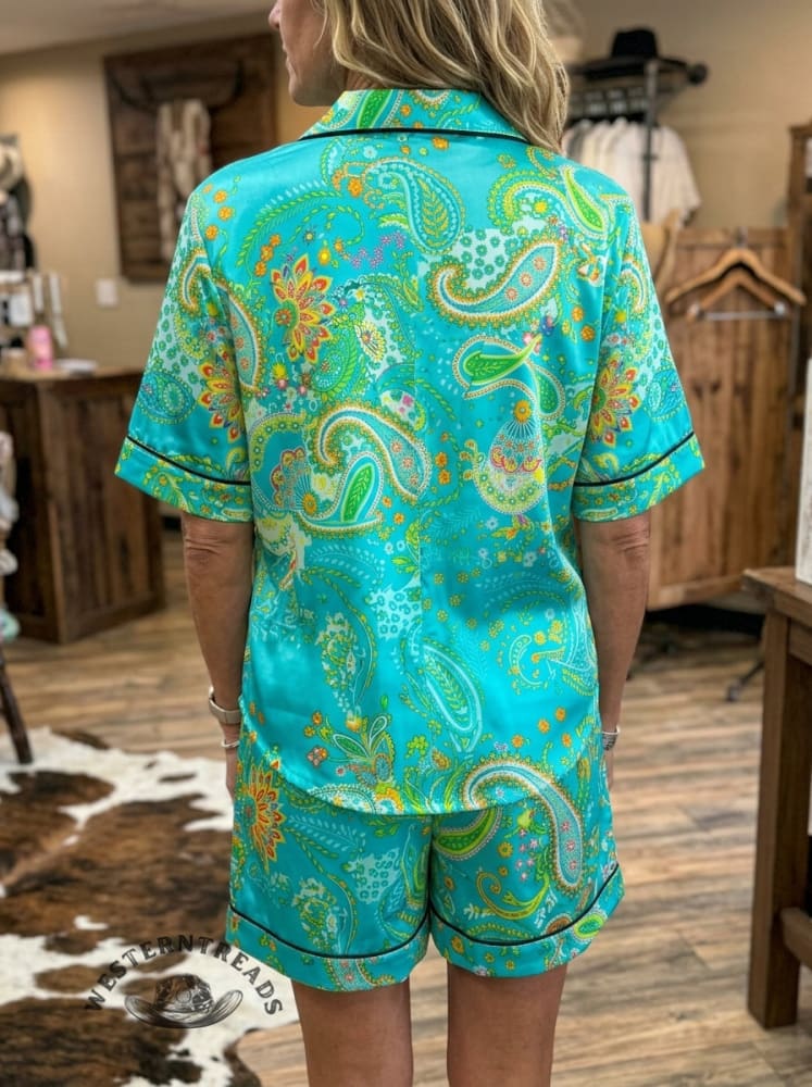 Women's Vintage Paisley Print Casual Pajama Set