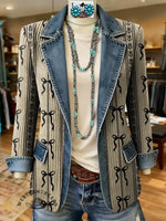 Art Print Patchwork Denim Sweater Cardigan Coat