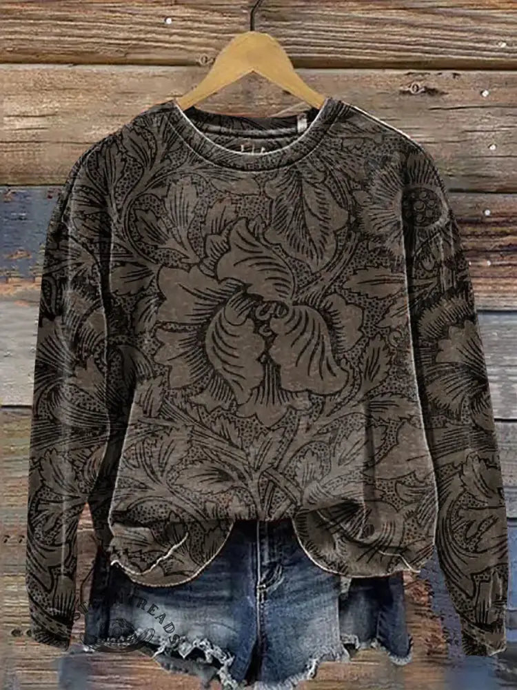 Vintage Flower Art Print Casual Sweatshirt