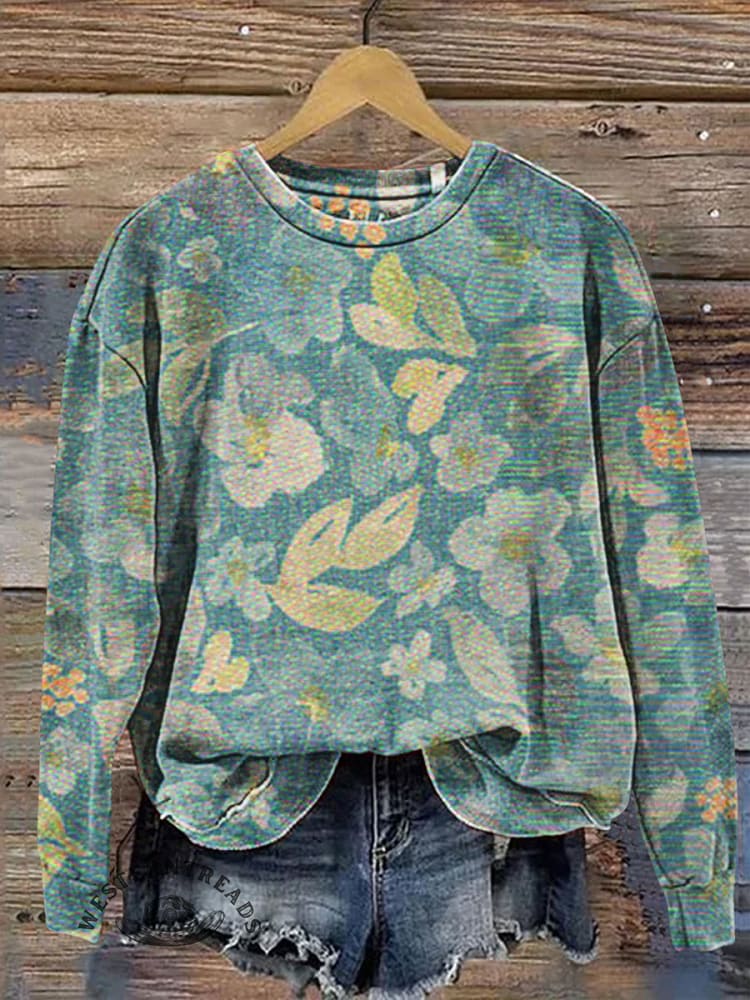 Vintage Flowers Art Prints Casual Cotton Sweatshirt