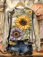 Vintage Flower Art Print Casual Cotton Sweatshirt