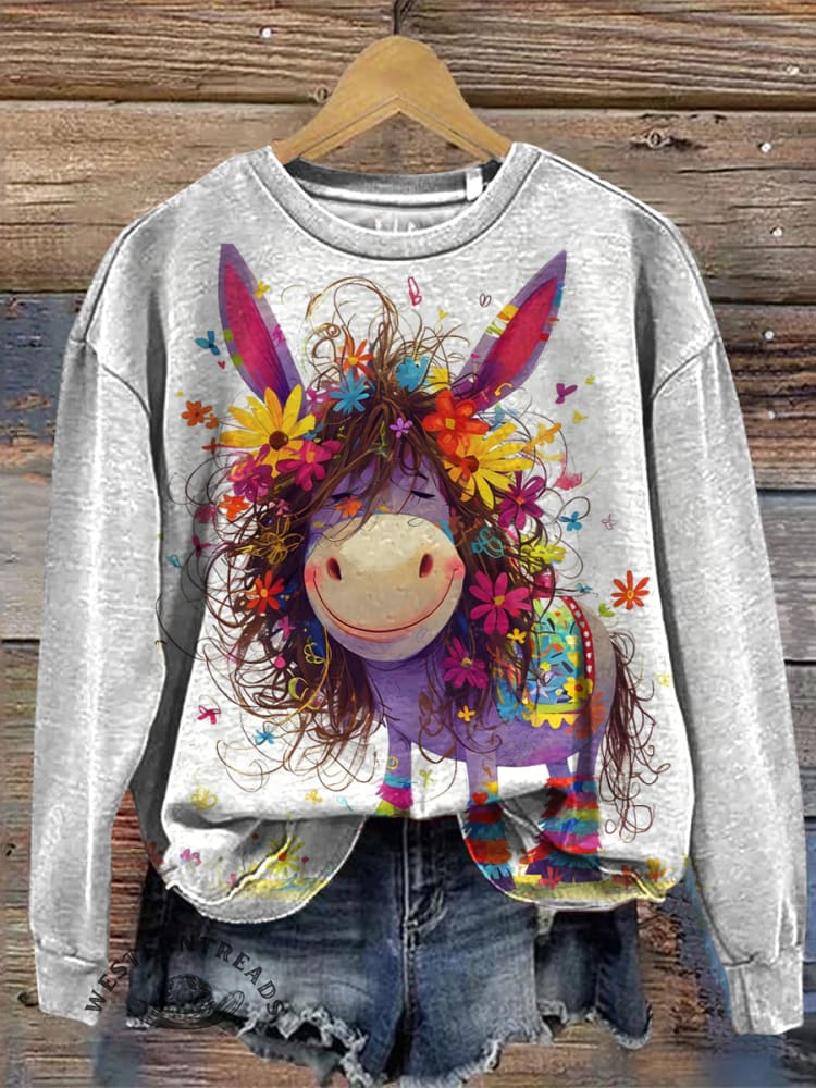 Funny Donkey Art Print Casual Cotton Sweatshirt