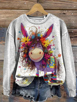 Funny Donkey Art Print Casual Cotton Sweatshirt