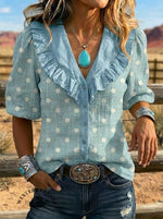 Women's Retro Art Puff Sleeve Casual Shirt
