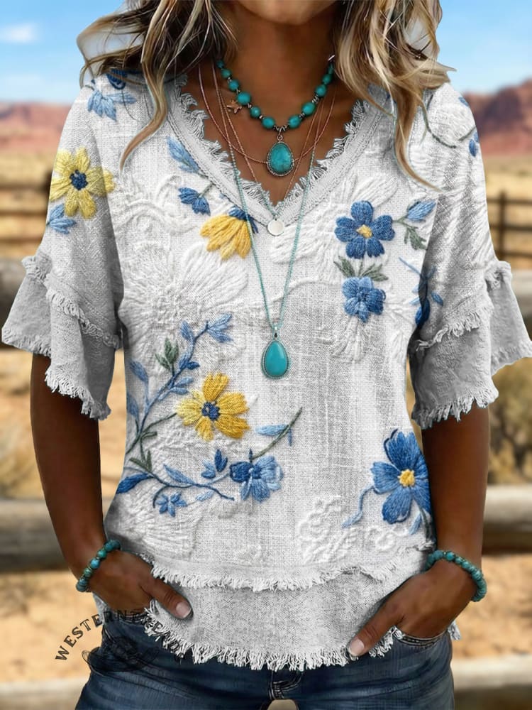 Vintage ArtPatchwork Cotton And Linen Shirt