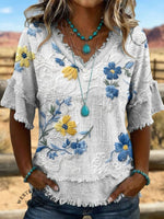 Vintage ArtPatchwork Cotton And Linen Shirt