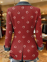 Horseshoe Print Patchwork Denim Sweater