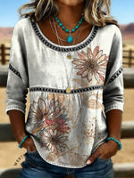 Women's Floral Print Casual Hollow Denim Shirt