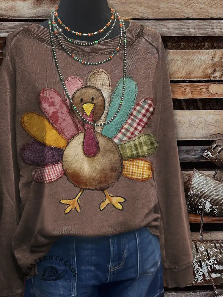 Vintage Turkey Art Print Casual Sweatshirt