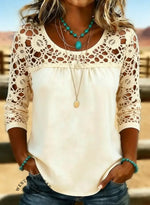 Women's Solid Color Casual Loose Lace Denim Shirt