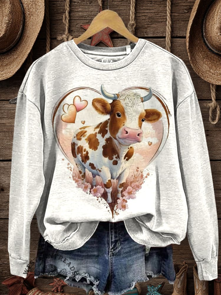 Vintage Western Art Print Casual Cotton Sweatshirt