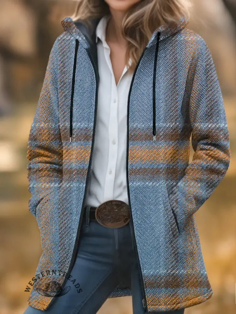 Vintage Checkered Unisex Plush Thick Long-Sleeved Cardigan Coat