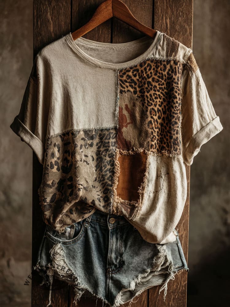 Leopard Art Print Casual Short Sleeve T-shirt