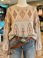 Vintage Aztec Art Print Casual Sweater