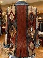 Aztec Art Print Patchwork Denim Sweater Cardigan Coat