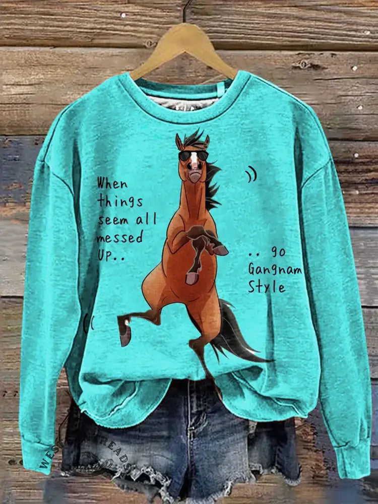 Funny Horse Art Casual Cotton Sweatshirt
