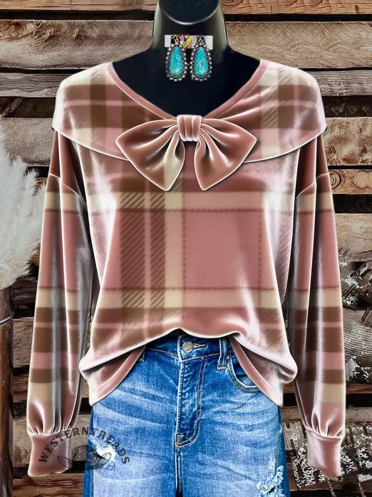 Women's Vintage Printed Casual Velvet Top