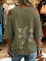 Women's Vintage Flowers Print Off-shoulder Patchwork Casual Shirt