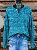 Leaf Art Texture Print Buttoned Cardigan Sweater