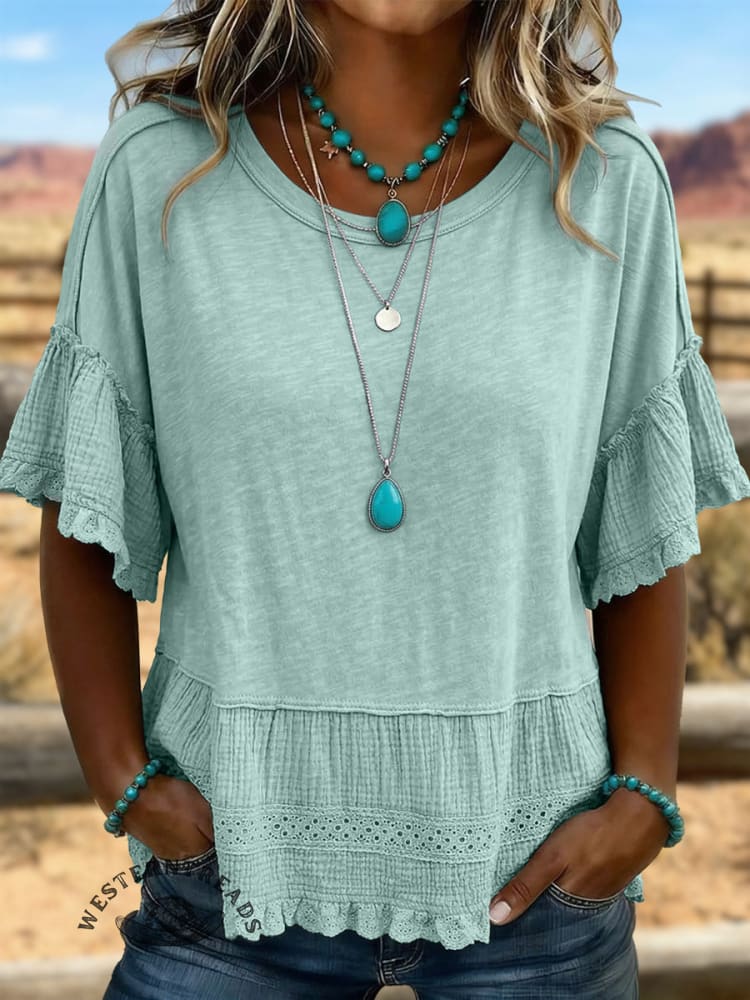 Vintage Art Hollowed Out Lace Patchwork T-Shirt